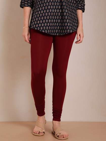 TWIN BIRDS Women
                          Maroon Solid Churidar-Length Leggings