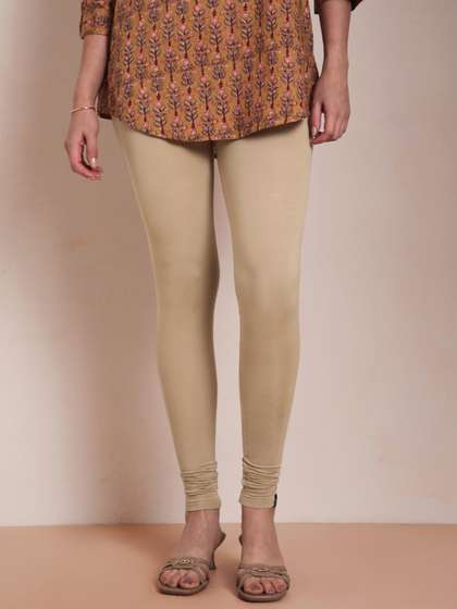 TWIN BIRDS Women
                          Beige Solid Churidar-Length Leggings