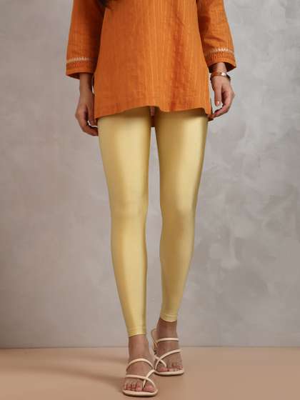 TWIN BIRDS Women
                          Gold-Coloured Solid Ankle-Length Shimmer
                          Leggings