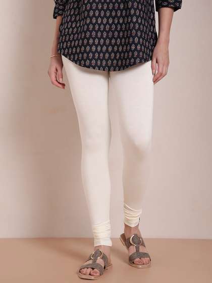 TWIN BIRDS Women Off
                        White Solid Churidar-Length Leggings
