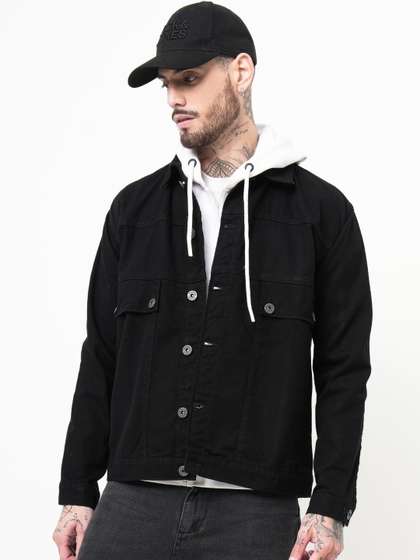 PAUL STREET Men
                        Spread Collar Solid Lightweight Denim Jacket