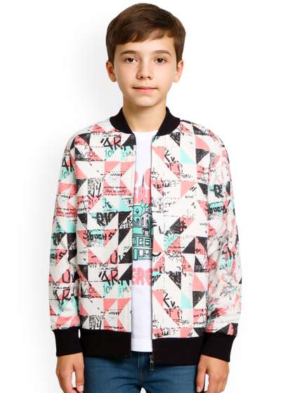 CAVIO Boys Pink &
                      White Geometric Full Sleeves Printed zipper Jacket
                      & T-Shirt