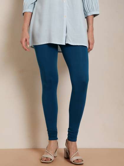 TWIN BIRDS Women
                        Blue Solid Churidar-Length Leggings