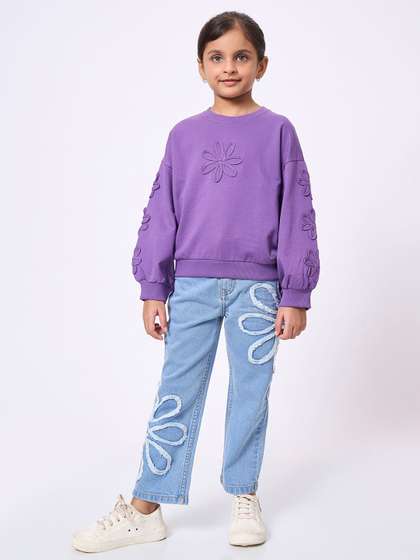 Ed-a-Mamma Girls Round
                    Neck Floral Embroidered Long Sleeves Sweatshirt