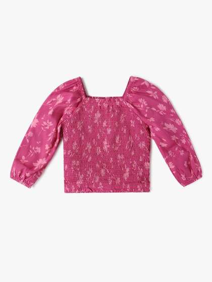 GAP Girls Floral Puff
                    Sleeve Square Neck Top