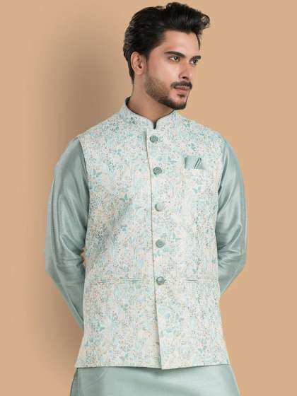 TRENDS OF ETHNIC
                        Floral Printed Sequinned Mandarin Collar Nehru
                        Jacket