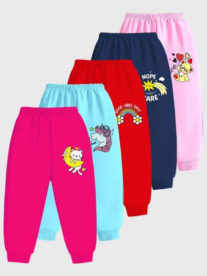 YK Girls Pack Of 5
                    Printed Slip-On Mid Rise Joggers Track Pants