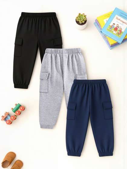 YK X Trampoline Unisex
                    Pack of 3 Solid Cotton Joggers Track Pants
