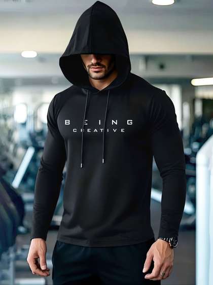 AUSK Men Typography Printed Hooded T-shirt