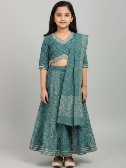 Biglilpeople Girls
                        Printed V-Neck Cotton Lehenga & Blouse With
                        Dupatta