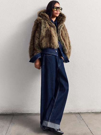 Bershka Hooded faux
                        fur jacket