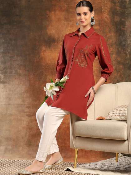 Nayam By Lakshita
                        Women Shirt Collar Paisley Embroidered
                        Buttondown Shirt Tunic