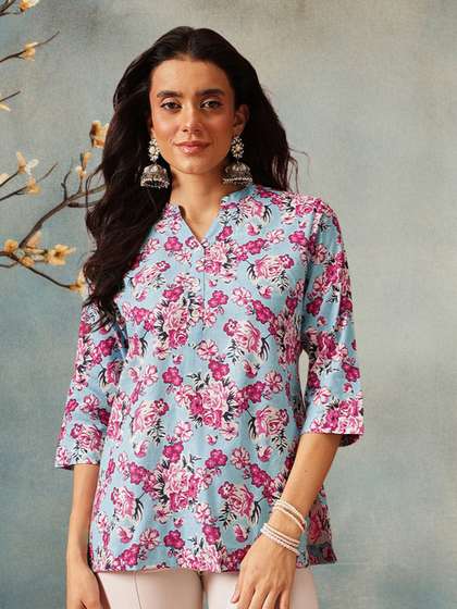 FEMBLISS Women
                        Floral Printed Mandarin Collar Pure Cotton
                        Kurti