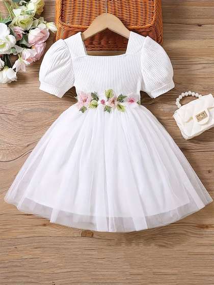 YK Colourblocked Puff
                      Sleeve A-Line Dress