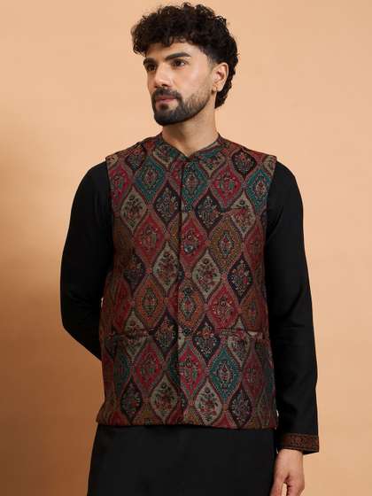 House of Pataudi
                        Winter Pashmina Men Woven Design Winter Nehru
                        Jacket