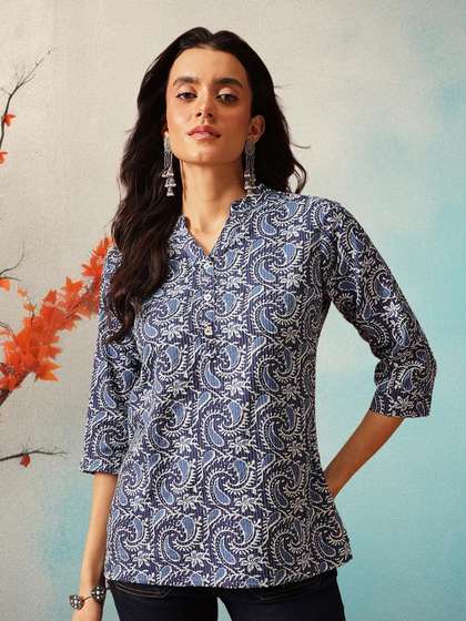 FEMBLISS Paisley
                        Printed Mandarin Collar Straight Short Kurti