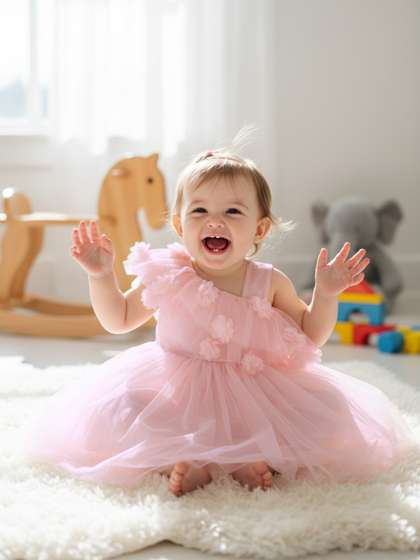 YK Girls Floral Applique
                    Tulle Fit & Flare Dress