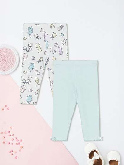 max Infant Girls Pack
                      Of 2 Printed Pure Cotton Ankle-Length Leggings