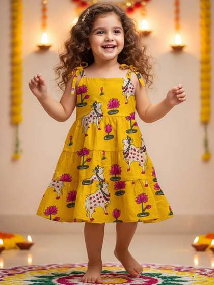 Sangria Girls Floral
                    Printed Tie-Up Neck Pure Cotton Fit & Flare
                    Dress