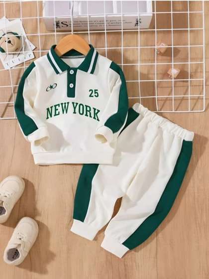 FAHAD CREATIONS Kids
                        Printed Polo Collar Sweatshirt With Joggers