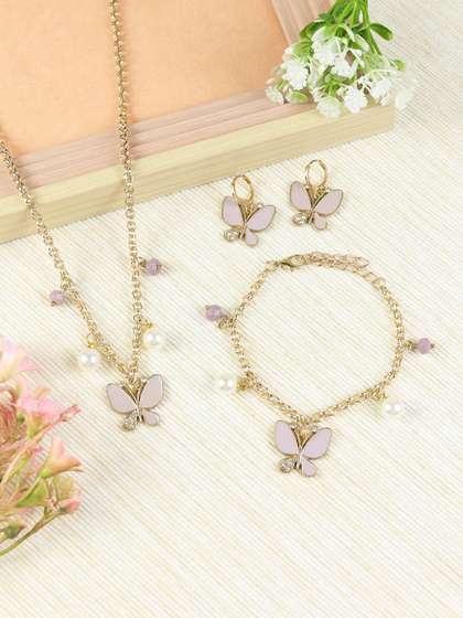 Asthetika Kids Girls
                    Gold-Plated Stone-Studded & Beaded Butterfly
                    Charm Jewellery Set