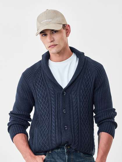 Snitch Men Cable
                        Knit V-Neck Cardigan