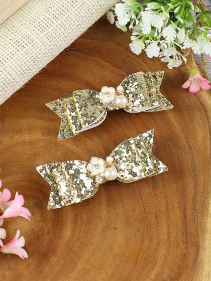 Asthetika Kids Girls Set
                    of 2 Glitter Alligator Bow Hair Clip Hair Accessory