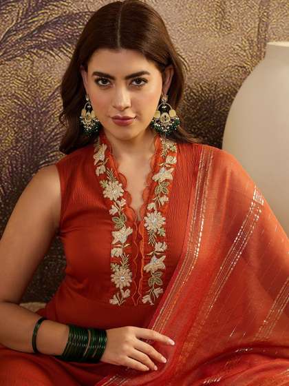 Sangria Embroidered
                        A-Line Kurta with Dupatta
