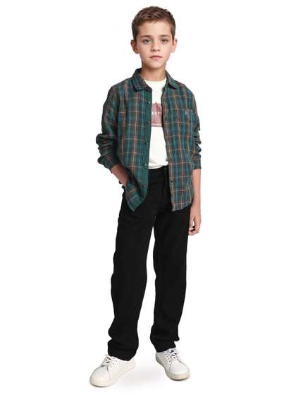 RARE ONES Boys Tartan
                      Checked Spread Collar Cotton Casual Shirt