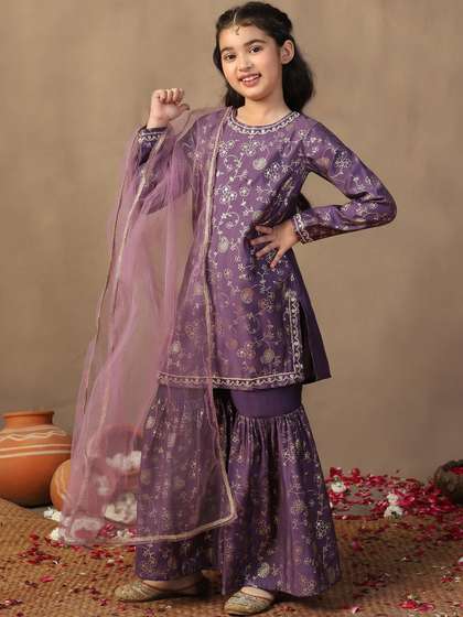 Sangria Girls Foil
                    Printed Kurta And Sharara With Dupatta Set