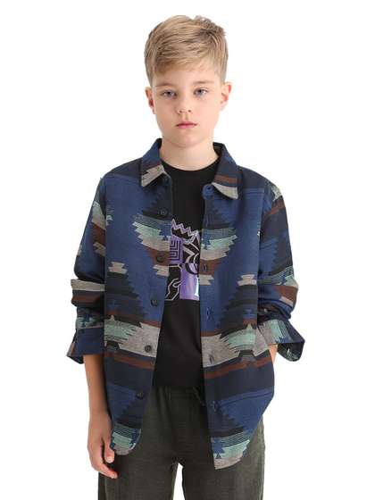RARE ONES Boys Oversized
                    Fit Geometric Printed Spread Collar Cotton Casual
                    Shirt