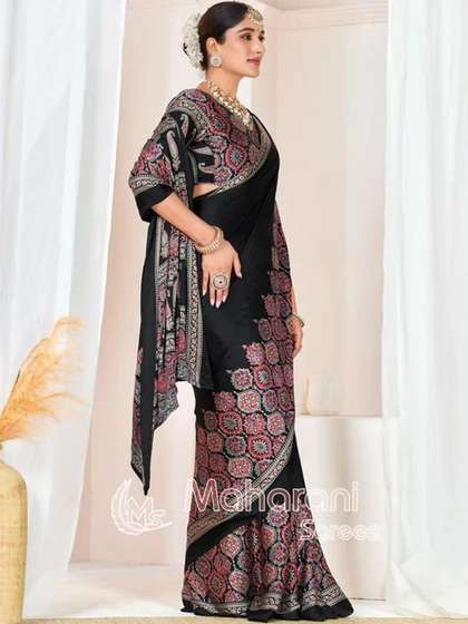 GHAN SALS Ethnic
                        Motifs Embroidered Poly Crepe Heavy Work
                        Baluchari Saree