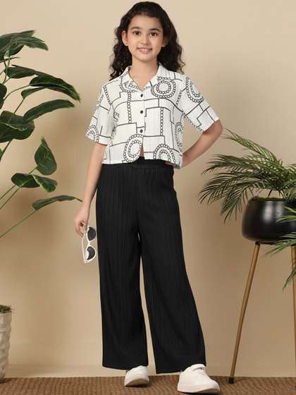 FASHION DREAM Girls
                      White Embroidered Top With Trousers