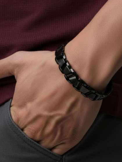 RKB Sales Men Stainless
                    Steel 18K Gold-Plated Link Bracelet