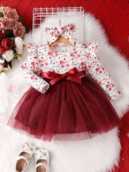 YK Girls Floral Printed
                    Round Neck Fit & Flare Dress