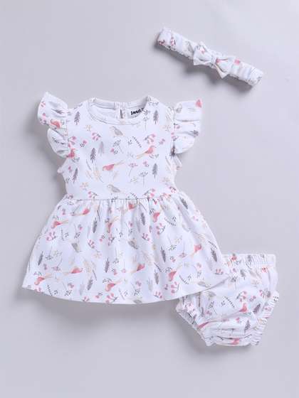 Smart Baby Girls Floral
                    Cotton Short Sleeves A-Line Dress