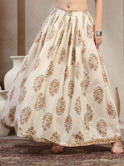 SUNEKH Floral
                        Printed Cotton Flared Maxi Skirts