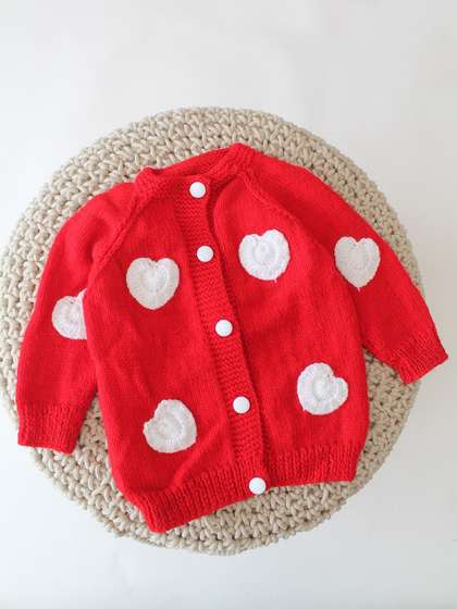Woonie Kids Heart
                      Applique Acrylic Cardigan Sweater