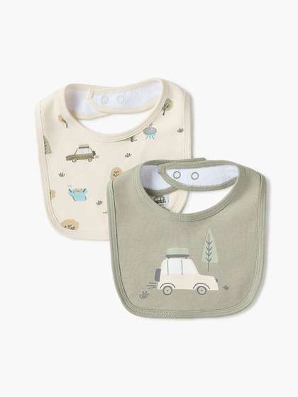 Juniors by Babyshop
                    Infant Boys Pack Of 2 Printed Cotton Bibs With Snap
                    Button Closure