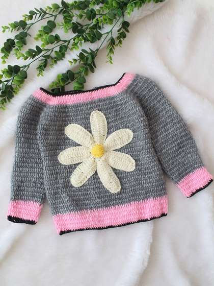 Woonie Kids Floral
                    Acrylic Pullover Sweater With Applique Detail