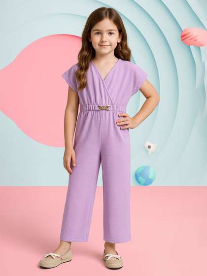 YK Girls Basic V-Neck
                    Belted Wide-Leg Jumpsuit