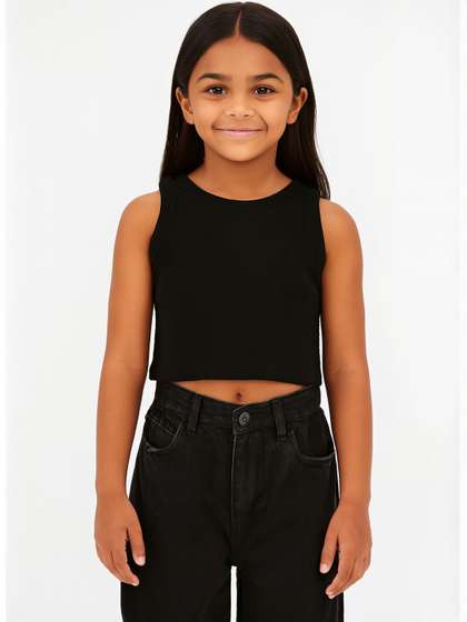 CHILINS Girls Ribbed
                    Round Neck Cotton Tank Crop Top