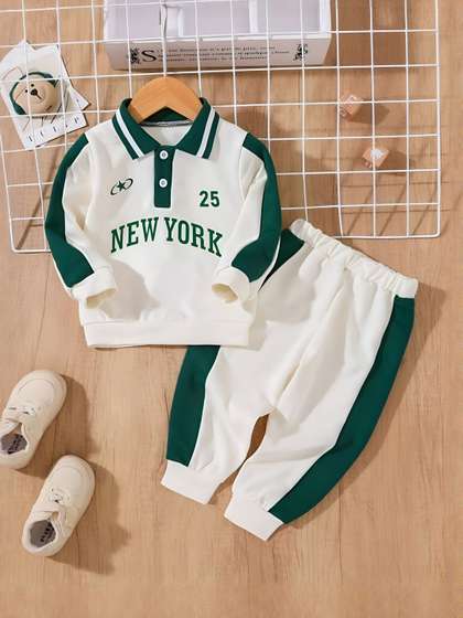 ELPIXIE FASHION
                          Kids Printed Polo Collar Long Sleeves
                          Sweatshirt With Jogger