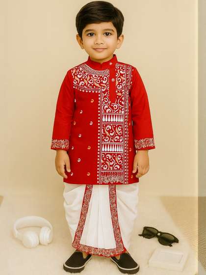 AHLAN APPARELS Boys
                    Ethnic Motifs Printed Regular Pure Cotton Kurta with
                    Dhoti Pants