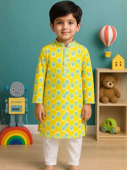 Cae Boys Ethnic Motifs
                    Printed Mandarin Collar Straight Kurta With Pyjamas