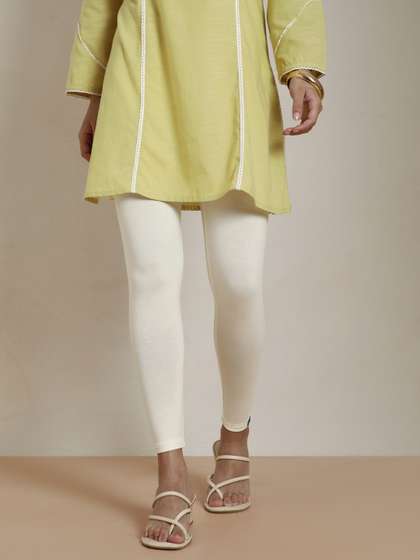 TWIN BIRDS Plus Size
                        Women Off-White Solid Ankle Length Legging