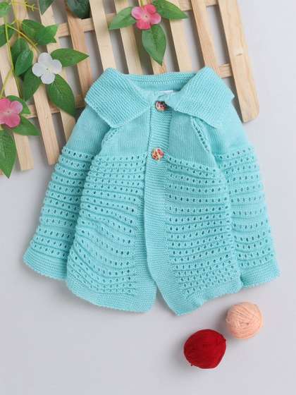Little Angels Baby Girls
                    Woollen Collared Full Sleeves Cardigan Sweater