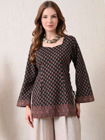 KALAMIR Print Bell
                      Sleeve Ethnic Cotton Top