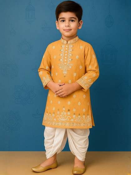 Cae Boys Ethnic Motifs
                    Printed Regular Thread Work Pure Cotton Kurta with
                    Dhoti Pants