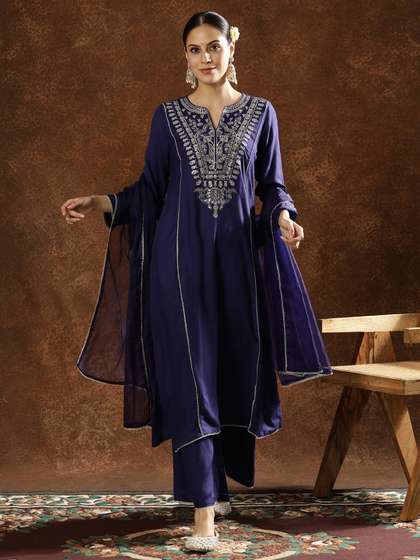 Anouk Ethnic Motifs
                        Yoke Design Sequinned Straight Kurta With
                        Trousers & Dupatta